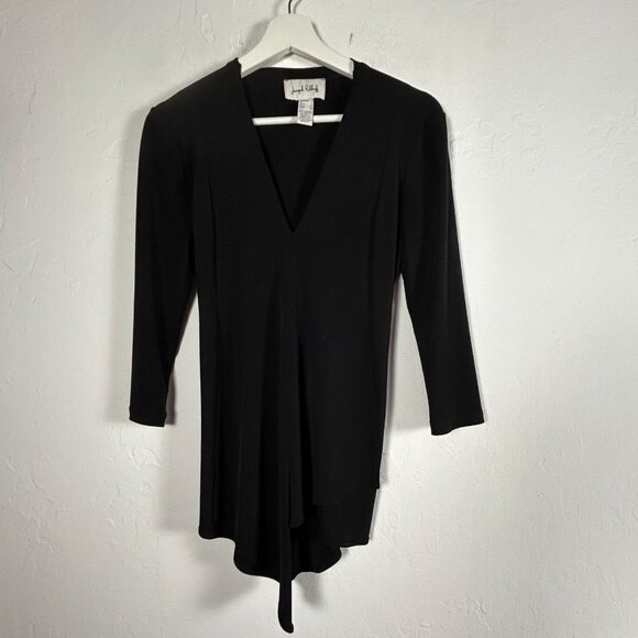 Joseph Ribkoff Womens Black V-Neck Asymmetrical Tunic Top Size 2 Stretch Casual - Picture 1 of 7